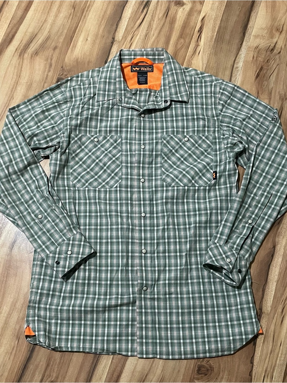 Walls Men's Medium Plaid L/S Sun Shirt UPF 50+ Green Hiking Fishing Workwear